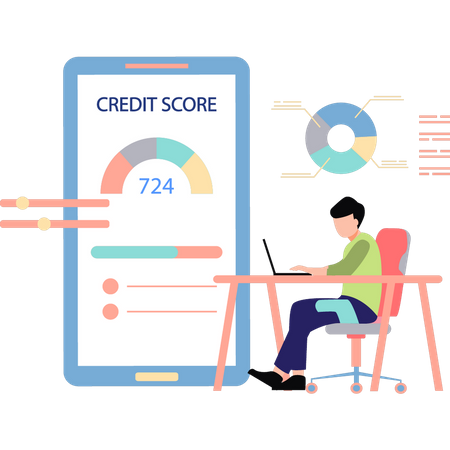 Guy looking at credit score  イラスト