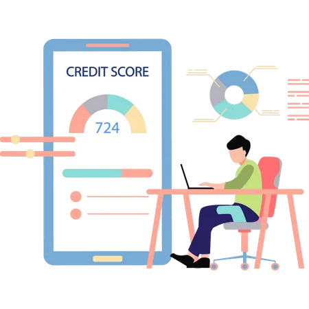 Guy Looking At Credit Score イラスト