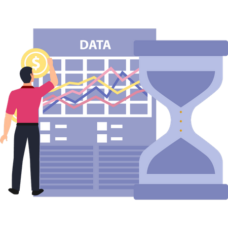 Guy Looking At Data Analysis  Illustration