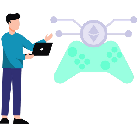 Guy looking at Ethereum connectivity  일러스트레이션