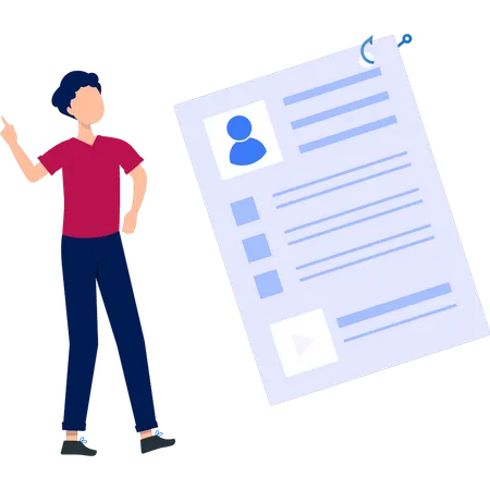 Guy looking at resume hacking  Illustration