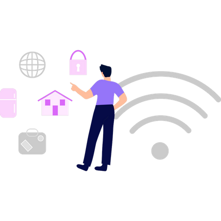 Guy looking at Wi-Fi connection stuff  イラスト