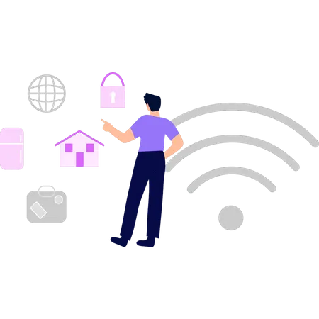 Guy Looking At Wi Fi Connection Stuff イラスト