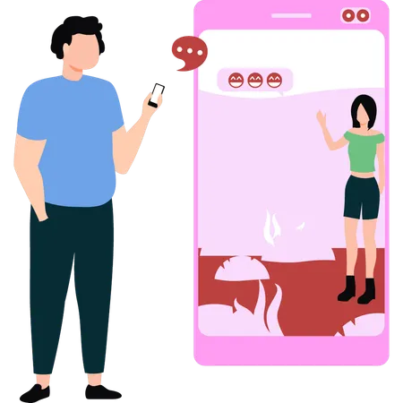 A Guy Looking For A Girl On An Online Dating App Illustration