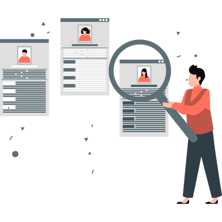 Guy looking for resume profile web page  Illustration