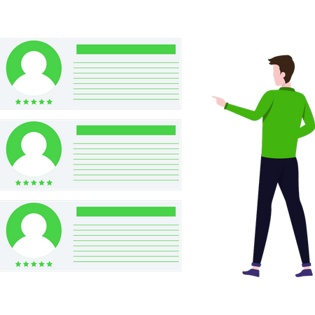Guy looking users with star ratings  Illustration