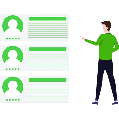 Guy looking users with star ratings  Illustration