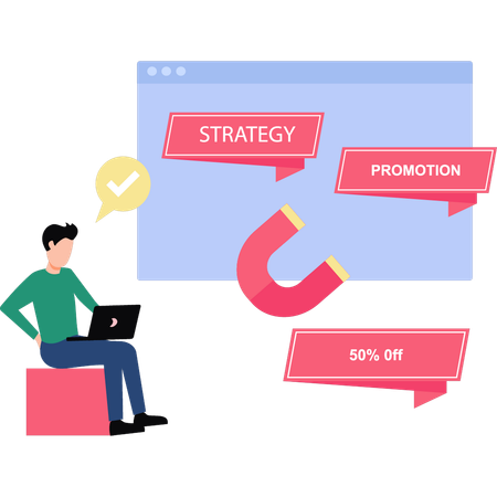 Guy making strategy to attract customers  Illustration