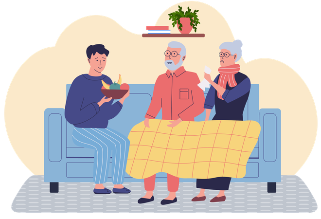 Guy offers napkins to people with runny nose  Illustration