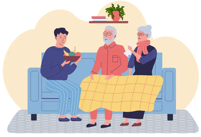 Guy offers napkins to people with runny nose  Illustration