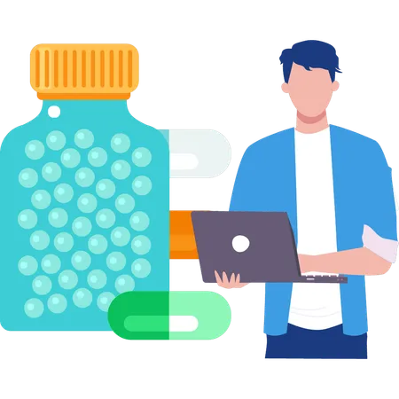 Guy Is Ordering Pot Of Pills On Laptop イラスト