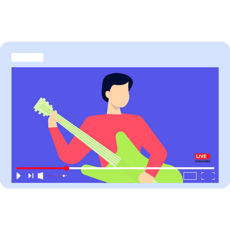 Guy playing guitar in live stream  Illustration