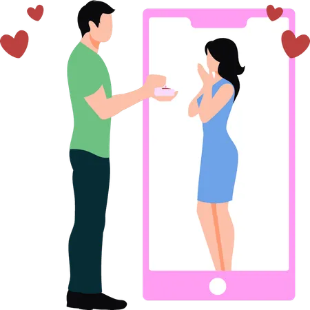 Guy proposing to a girl online  Illustration