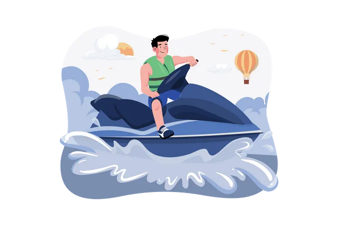 Guy riding a water scooter  Illustration