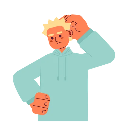 Guy Rubbing Head In Confusion Semi Flat Color Vector Character Scratching Editable Figure Half Body Person On White Simple Cartoon Style Spot Illustration For Web Graphic Design And Animation Illustration