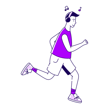 Guy running while listening to music Illustration