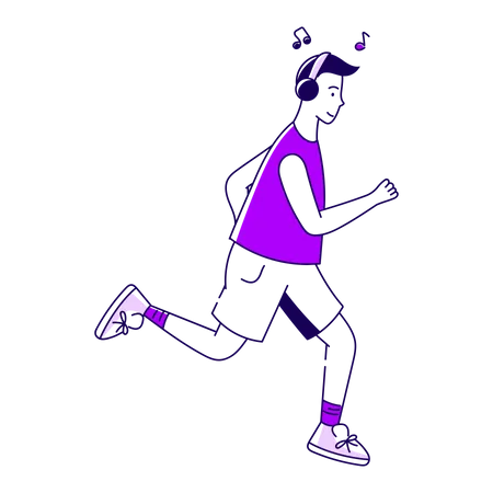 Guy running while listening to music Illustration