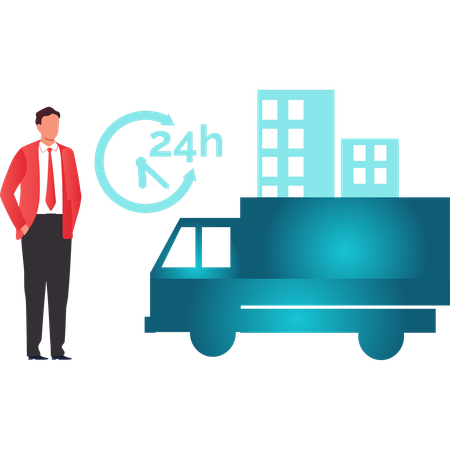 Guy showing 24 hours delivery services  Illustration