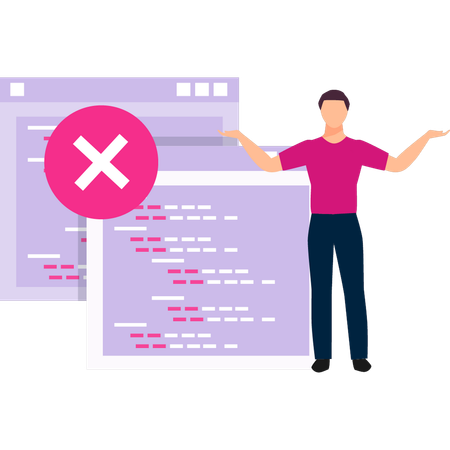 Guy Showing Coding Error On Web Page  Illustration