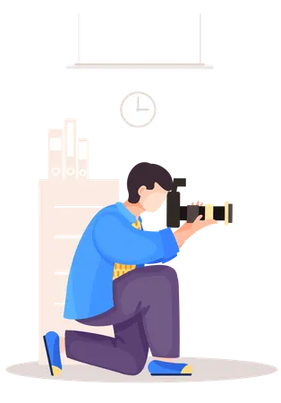 Guy sitting and adjusting the camera  Illustration