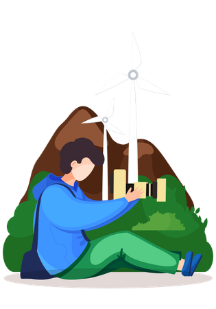 Guy sitting and holding the camera  Illustration
