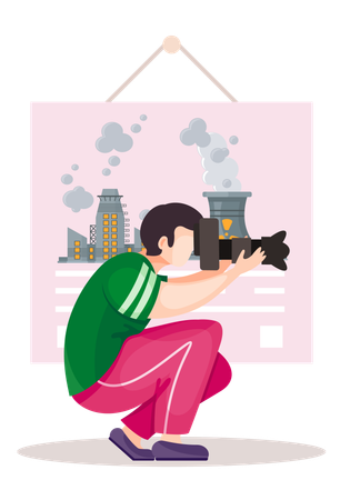 Guy sitting and holding the camera  Illustration
