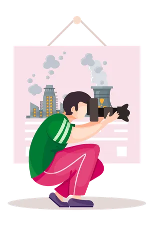 Guy sitting and holding the camera  Illustration
