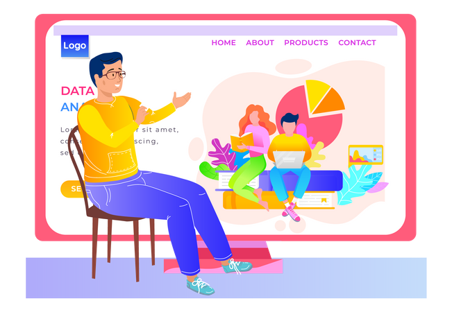 Guy sitting and looking at the screen  Illustration