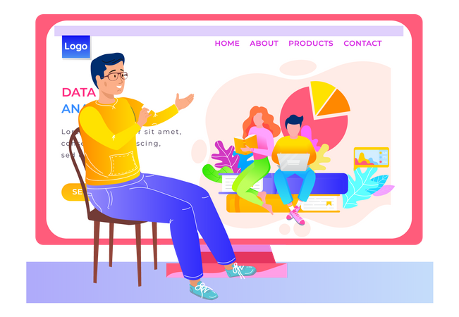 Guy sitting and looking at the screen  Illustration