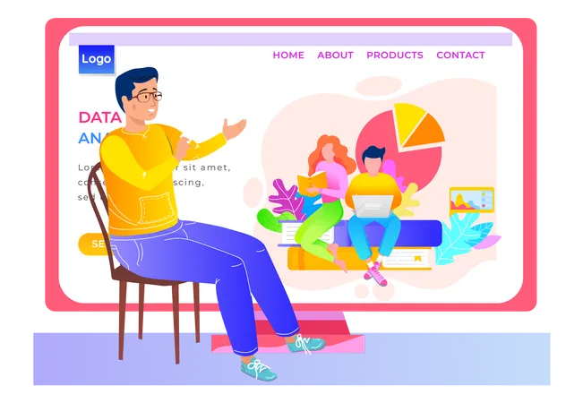 Guy sitting and looking at the screen  Illustration