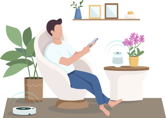 Guy sitting in modern living room Illustration