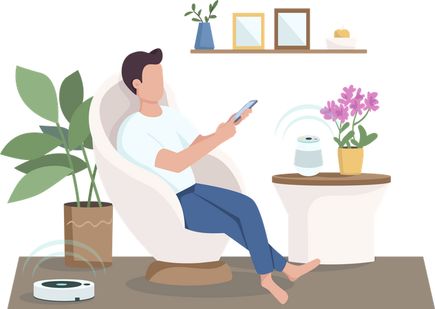 Guy sitting in modern living room  Illustration