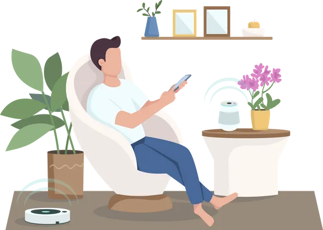 Guy sitting in modern living room  Illustration