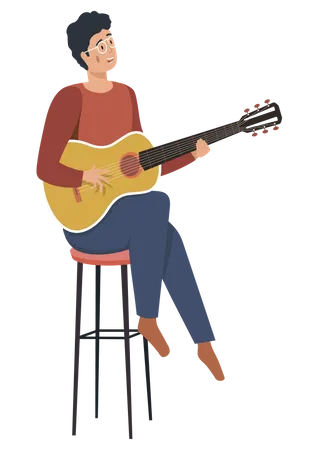 Guy sitting with guitar  Illustration