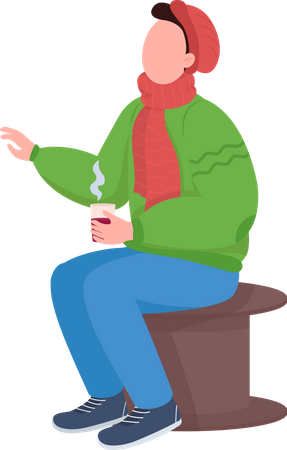 Guy sitting with hot drink Illustration