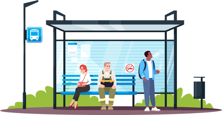 Guy smoking at a no smoking bus stop Illustration