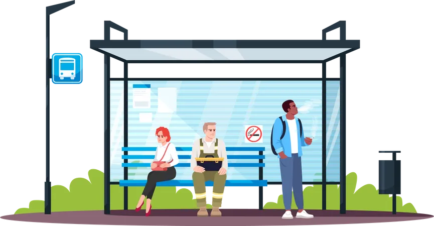 Guy smoking at a no smoking bus stop  Illustration