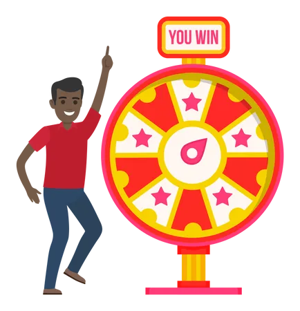 Guy spinning wheel of fortune to win prize Illustration