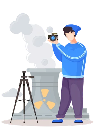 Guy standing and adjusting the lens  Illustration