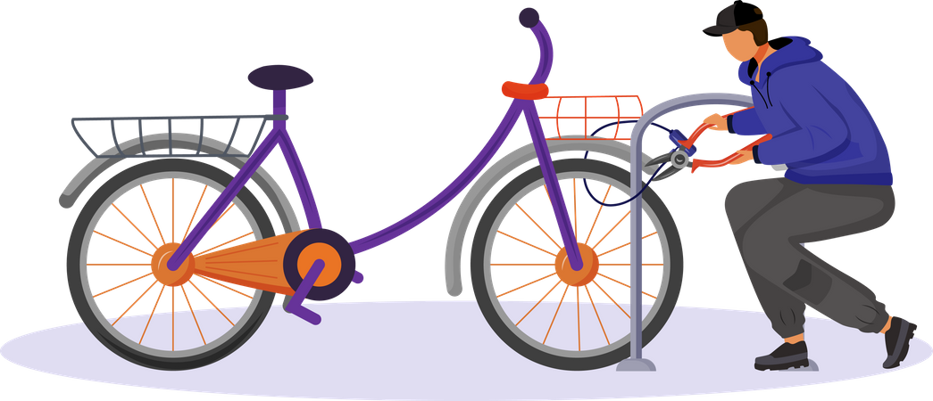 Guy stealing bicycle attached to bike rack  Illustration
