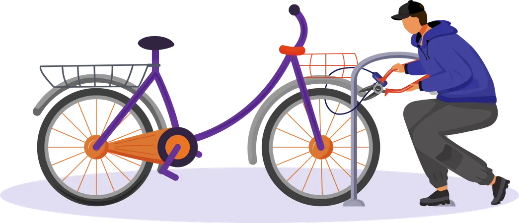 Guy stealing bicycle attached to bike rack Illustration