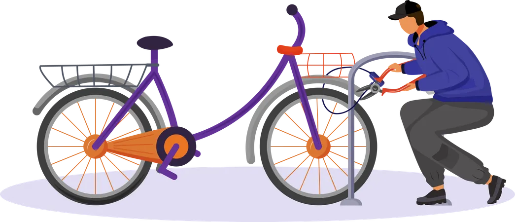 Guy stealing bicycle attached to bike rack  Illustration