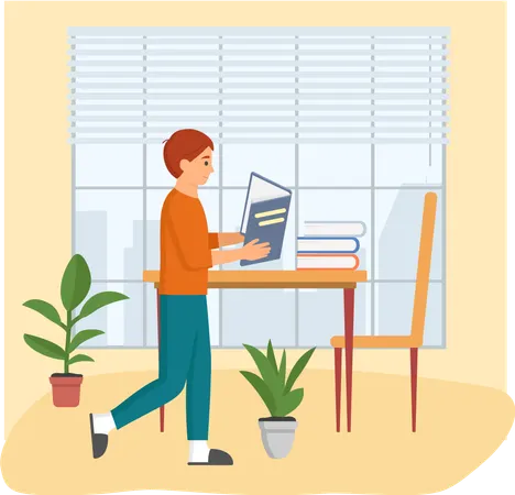 Guy student is resting with book  Illustration