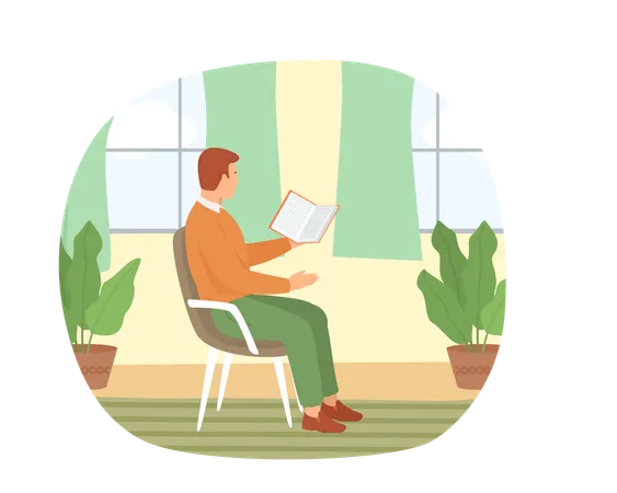 Guy student is resting with book  Illustration