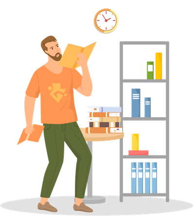 Guy student is resting with book  Illustration
