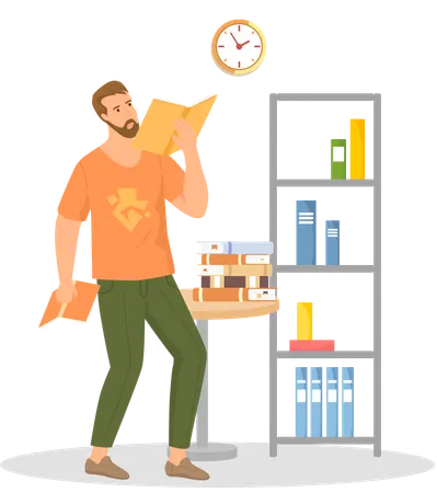 Guy student is resting with book  Illustration