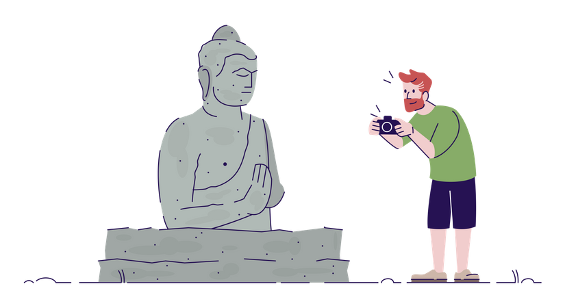 Guy taking photo of Buddha statue Illustration