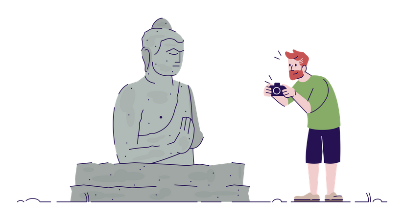 Guy taking photo of Buddha statue  Illustration