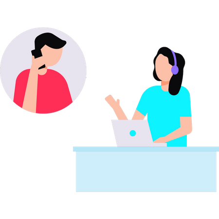 Guy talking to customer service girl  Illustration