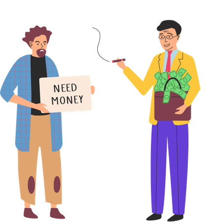 Guy that needs money and successful millionaire  Illustration